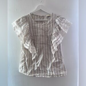 See You Soon White Ruffle Eyelet Lace Striped Pastel Casual Beach Cap Sleeve Top